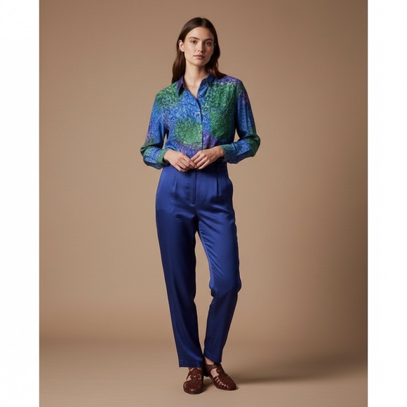 Lady Foot Locker Tops - vintage lady foot locker silk Colorful colour block Button-Up Shirt size small